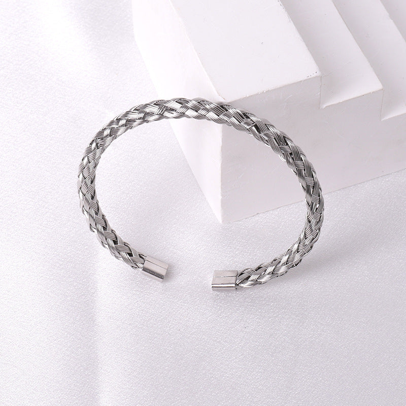 Wholesale Simple Steel Wire Braided C-shaped Bracelet Mesh Chain Titanium Steel Open Versatile Charm Bracelet